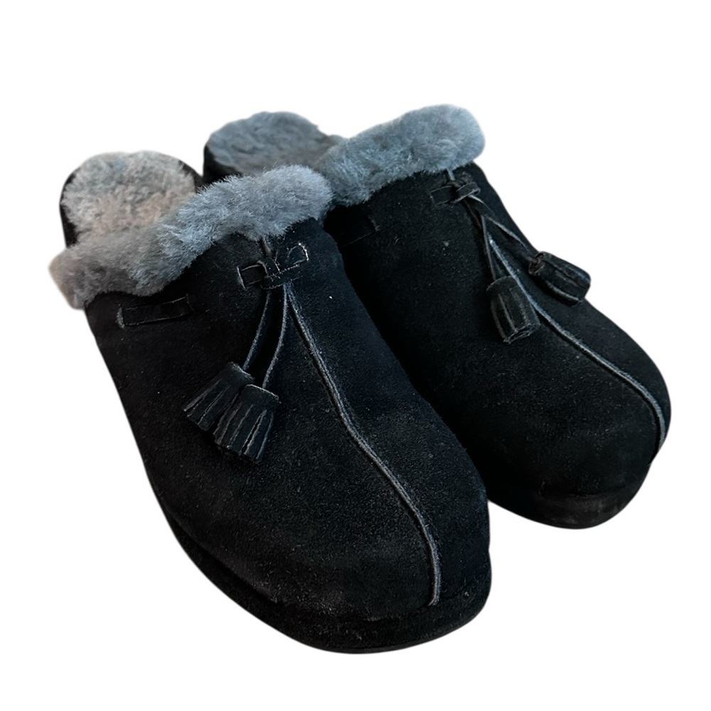 RJ Fuzzies Sheepskin Clog tassel women’s Mule  Black 8 slip on